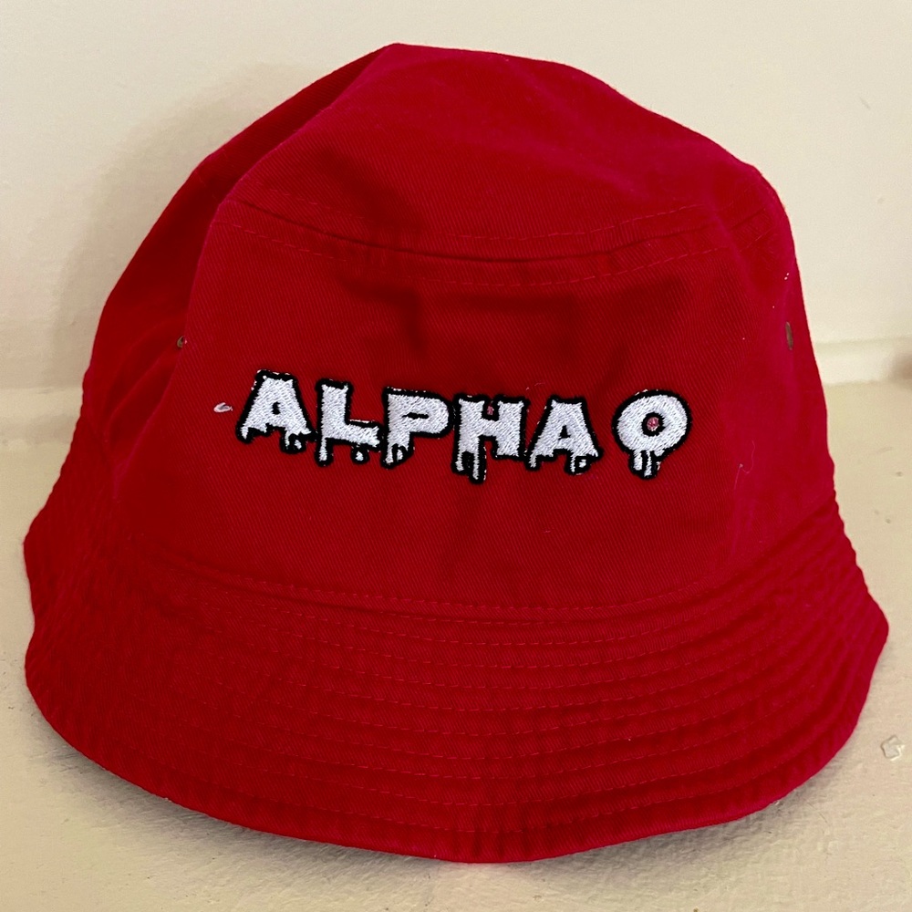 Red Alpha O Bucket Hat. Alpha omicron pi hat, S/M. 100% cotton.